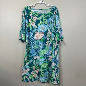 Lilly Pulitzer Girls XL 14-16 Mini Lidia Dress Hot On The Vine Blue Floral Beach